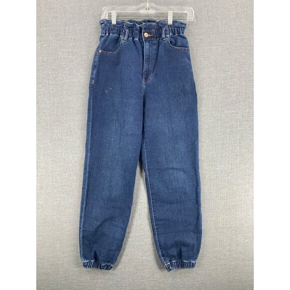 Express Jogger Jeans Super High Rise Womens 8R Dark Wash Baggy Barrel Leg Denim - Picture 2 of 8